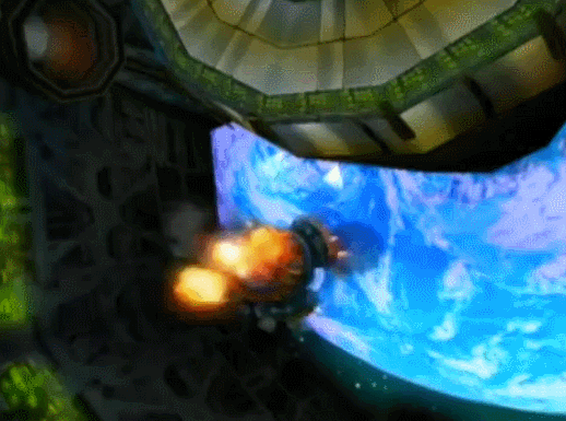 The end of the Blue Falcon boss fight from Shadow. The boss is losing altitude and is crashing towards Earth.